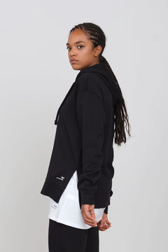 Gauzy Hoodie With Side Slits Black