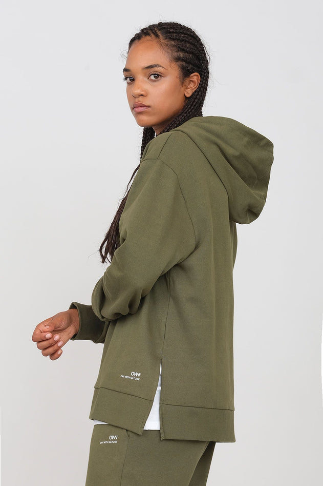 Gauzy Hoodie With Side Slits Military Green