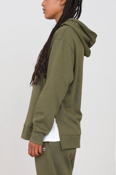 Gauzy Hoodie With Side Slits Military Green