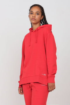 Gauzy Hoodie With Side Slits Red