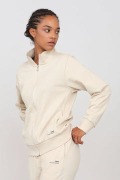 Gauzed Sweatshirt With A Zipper Ecru