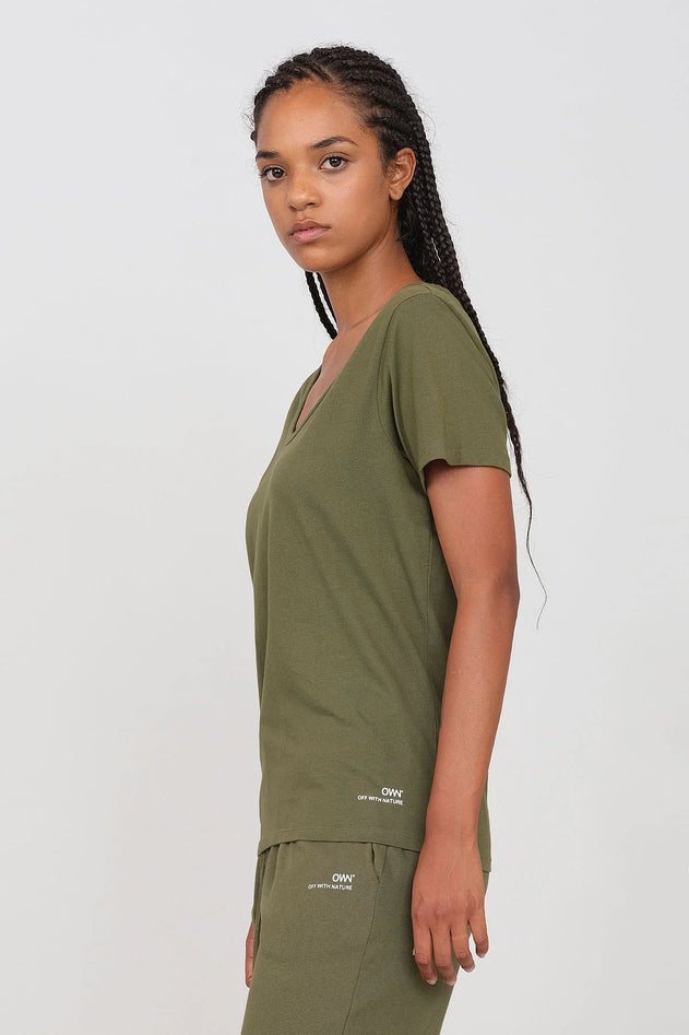 Deep Neck Jersey T-Shirt Military Green