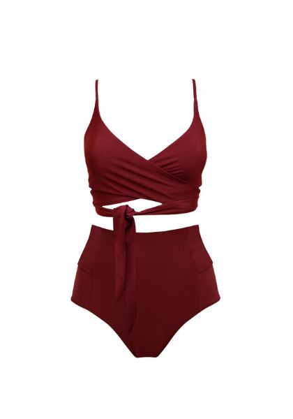 Lin + Bow Back Bikini Set Merlot