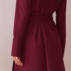 Long Sleeve Midi Wrap Dress Wine Red