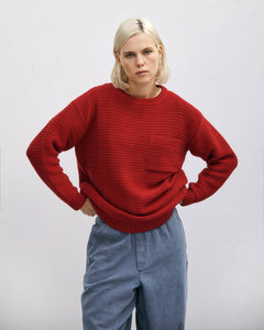 Loose Knit Sweatshirt Organic Cotton Washed Burgundy