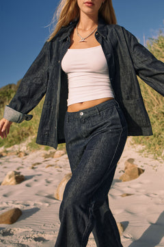 Women's Sorry Lightweight Hemp Blend Denim Shacket Raw Blue