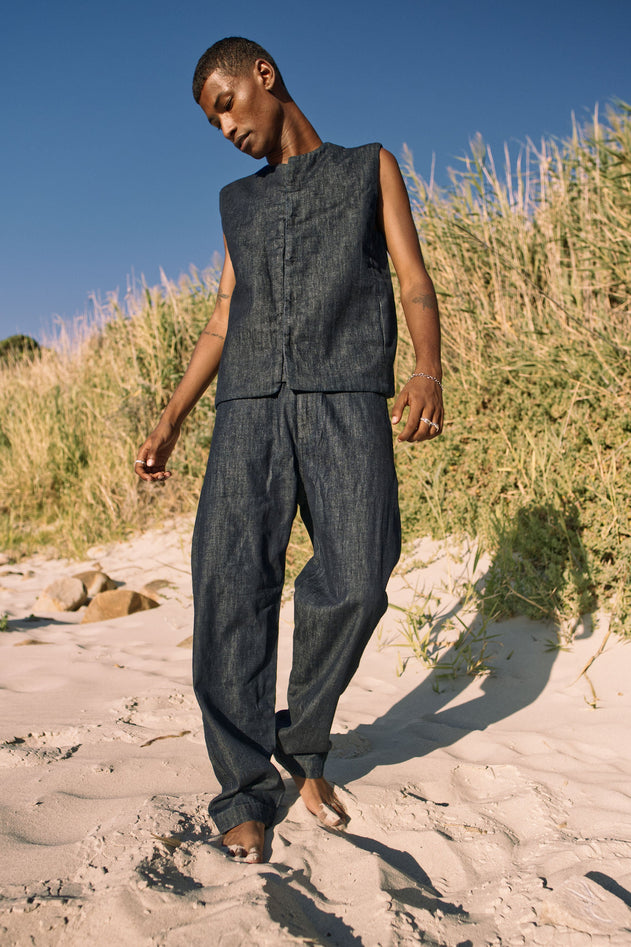Loom Loose Lightweight Hemp Blend Chinos Raw Blue