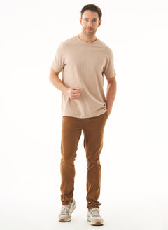 Men's Basic Round Neck T-Shirt Beige