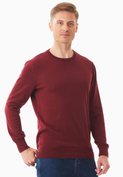 Men's Round Neck Organic Cotton Sweater Syrah Red