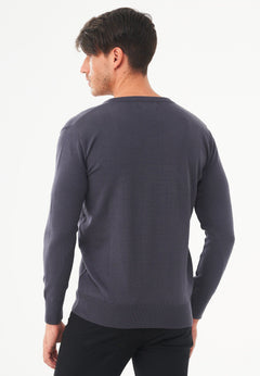 Men's V-Neck Organic Cotton Sweater Asphalt