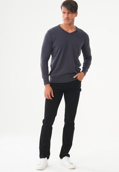 Men's V-Neck Organic Cotton Sweater Asphalt