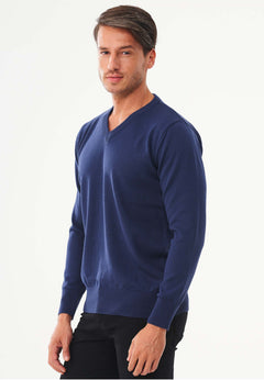 Men's V-Neck Organic Cotton Sweater Navy