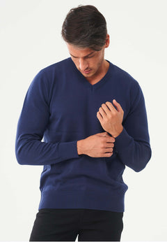 Men's V-Neck Organic Cotton Sweater Navy