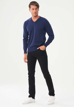 Men's V-Neck Organic Cotton Sweater Navy