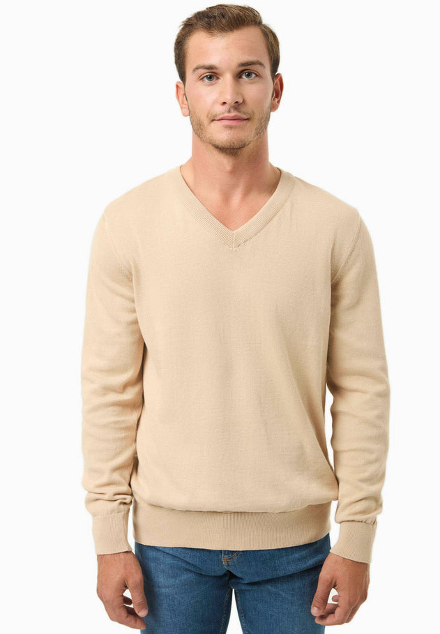 Men's V-Neck Organic Cotton Sweater Beige