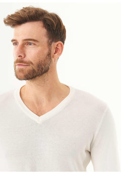 Men's V-Neck Organic Cotton Sweater Off White