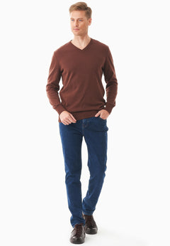 Men's V-Neck Organic Cotton Sweater Radical Brown