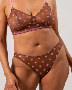 Mesh Bikini Briefs Mocha/Candy Pink