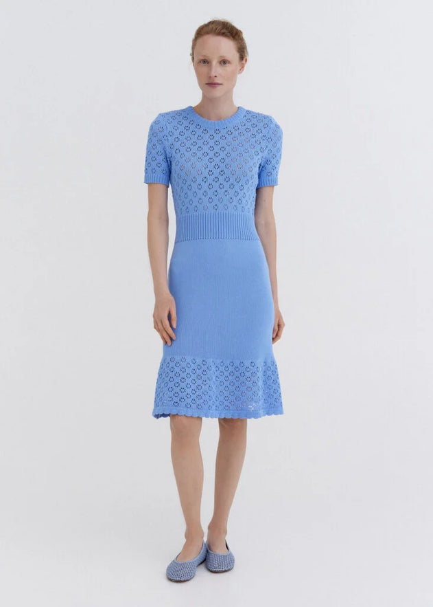 Knitted Cotton Lace Dress Sky
