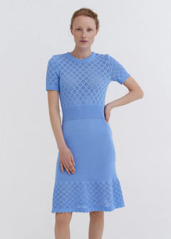 Knitted Cotton Lace Dress Sky