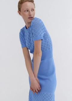 Knitted Cotton Lace Dress Sky
