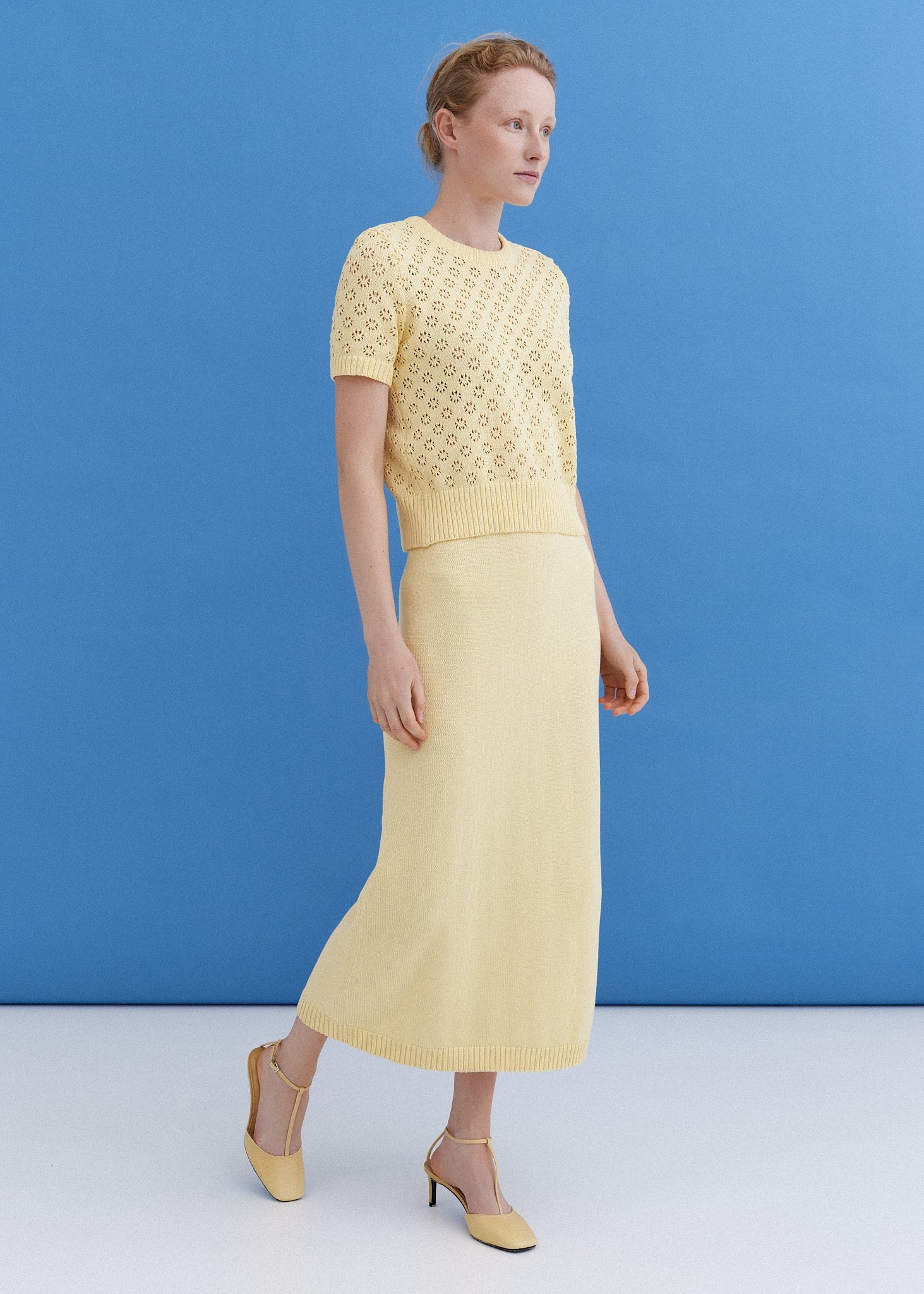 Knitted Cotton Lace Top and Skirt Set Sun