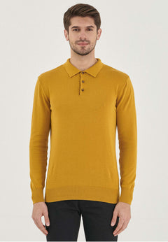 Men's Polo Collar Knit Sweater Olive