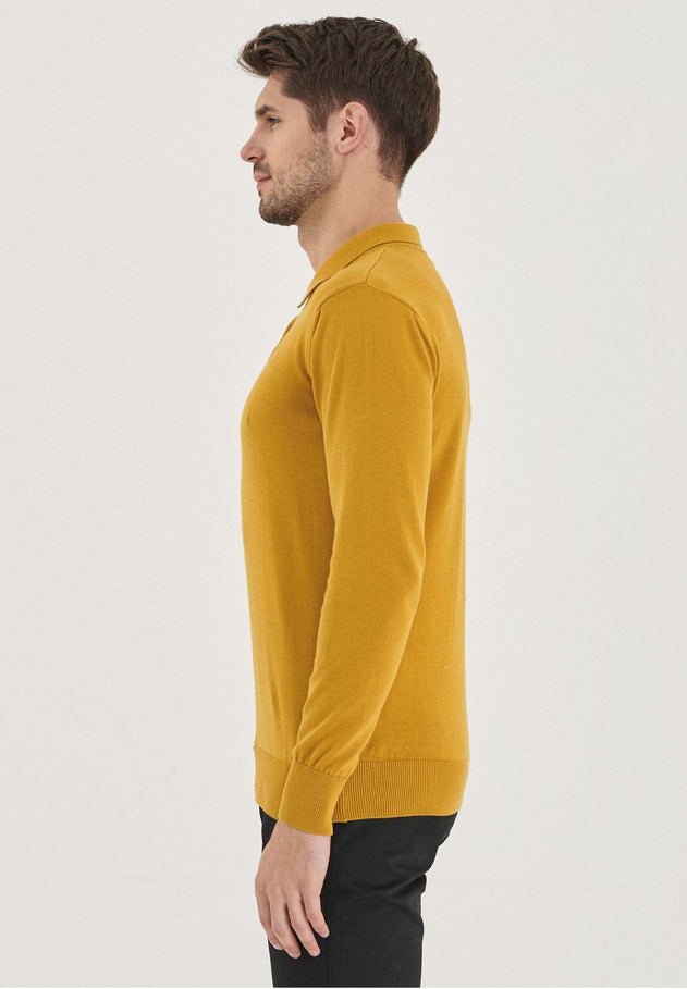 Men's Polo Collar Knit Sweater Olive