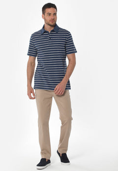 Men's Striped Polo Shirt Organic Cotton Linen Blend Navy/Off-White