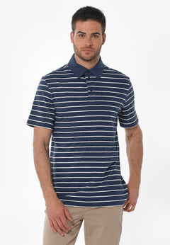 Men's Striped Polo Shirt Organic Cotton Linen Blend Navy/Off-White