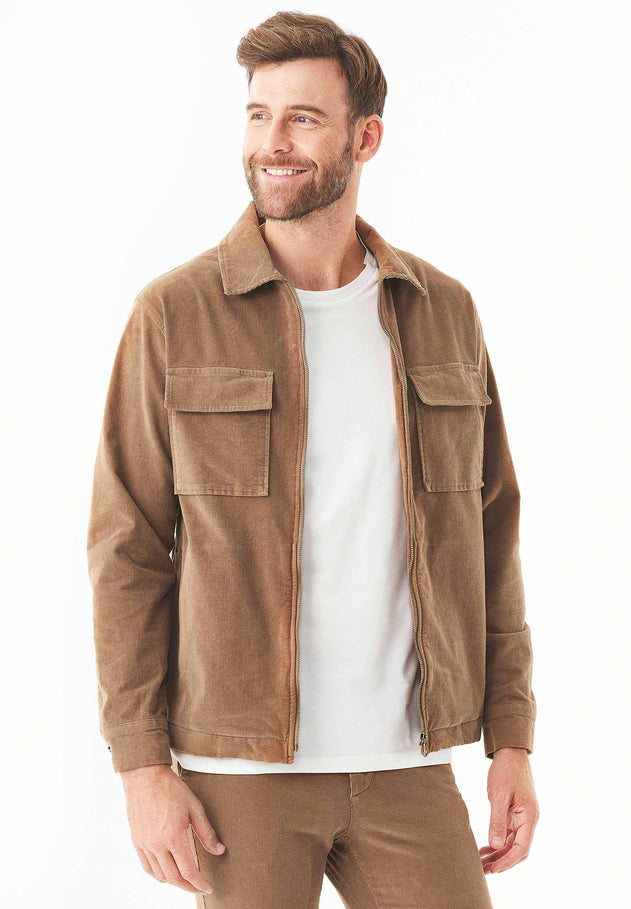 Men's Full Zip Corduroy Overshirt Camel