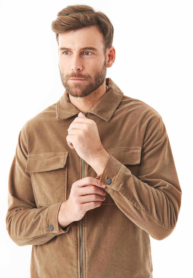 Men's Full Zip Corduroy Overshirt Camel