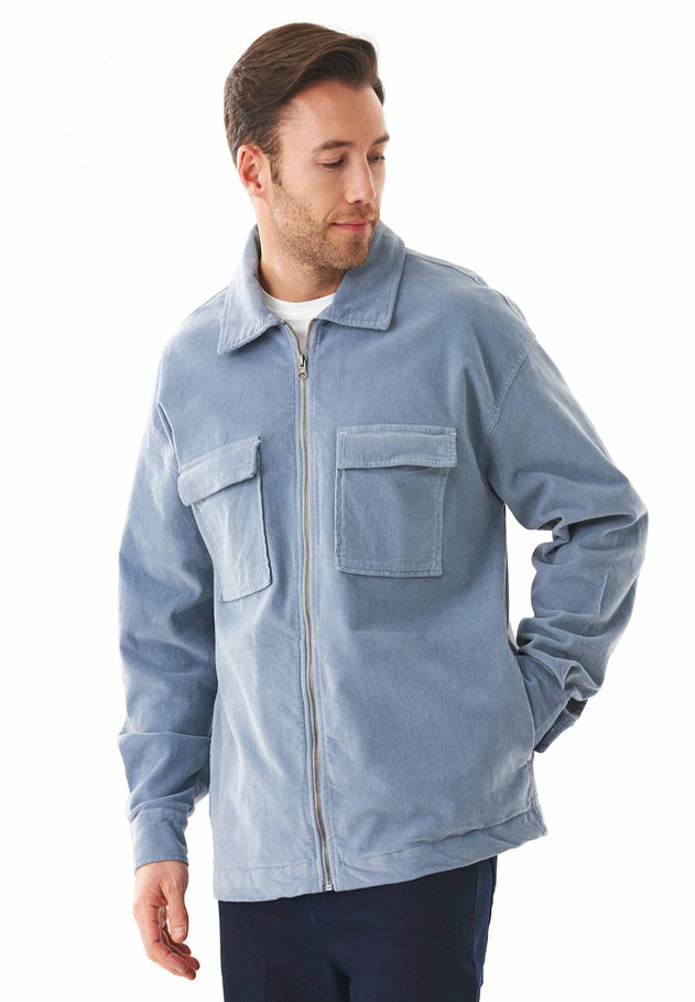 Men's Full Zip Corduroy Overshirt Dusty Blue