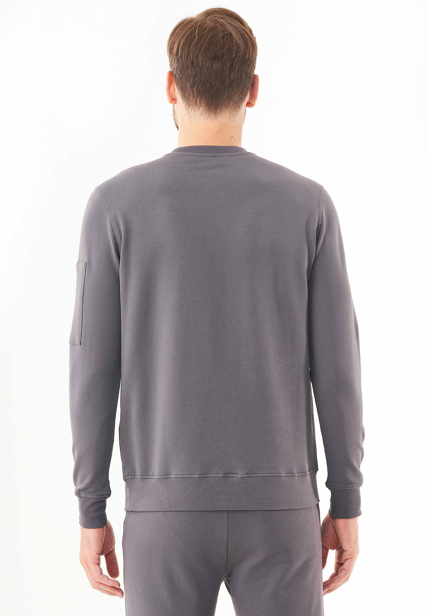 Men's Stretch Sweatshirt With Zip Sleeve Pocket Asphalt