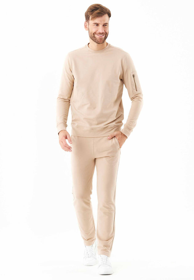 Men's Stretch Sweatshirt With Zip Sleeve Pocket Beige