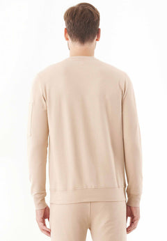 Men's Stretch Sweatshirt With Zip Sleeve Pocket Beige