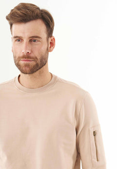 Men's Stretch Sweatshirt With Zip Sleeve Pocket Beige