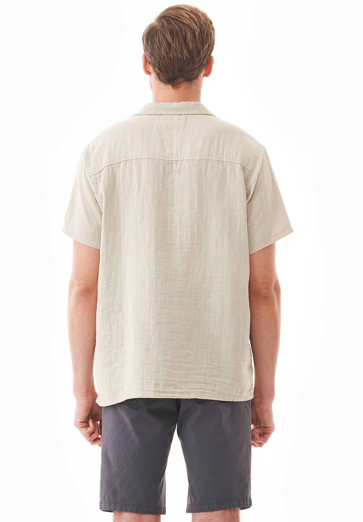 Men's Short Sleeved Lapel Collar Shirt Green Tint