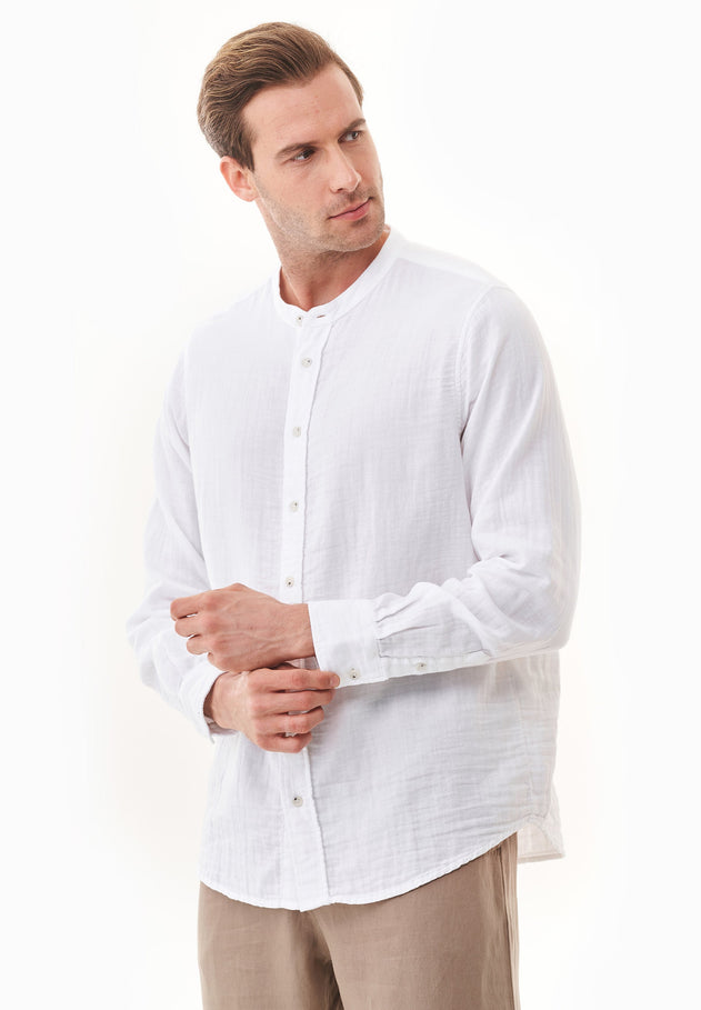 Men's Stand-Up Collar Organic Cotton Shirt White