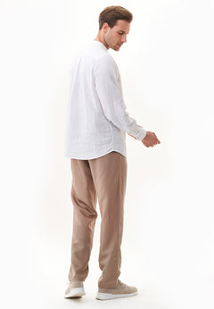 Men's Stand-Up Collar Organic Cotton Shirt White