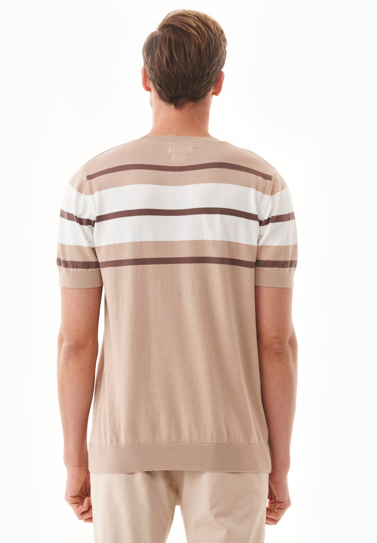 Men's Fine-Knit Organic Cotton T-Shirt Striped Beige/Deep Taupe/Off-White