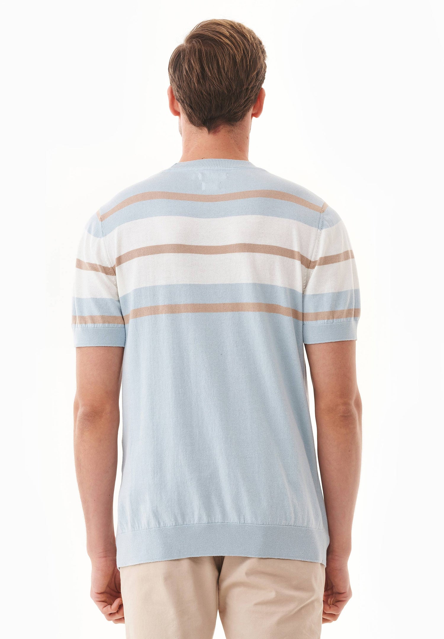 Men's Fine-Knit Organic Cotton T-Shirt Striped Blue Haze/Beige/Off-White