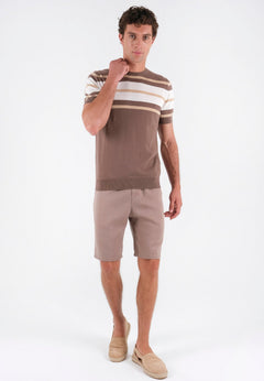 Men's Fine-Knit Organic Cotton T-Shirt Striped Deep Taupe/Beige/Off-White
