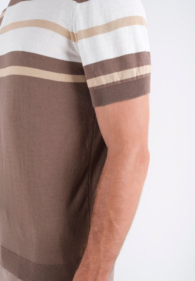 Men's Fine-Knit Organic Cotton T-Shirt Striped Deep Taupe/Beige/Off-White