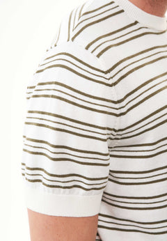 Men's Fine-Knit Organic Cotton T-Shirt Striped Off-White/Khaki