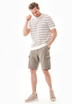 Men's Fine-Knit Organic Cotton T-Shirt Striped Off-White/Deep Taupe
