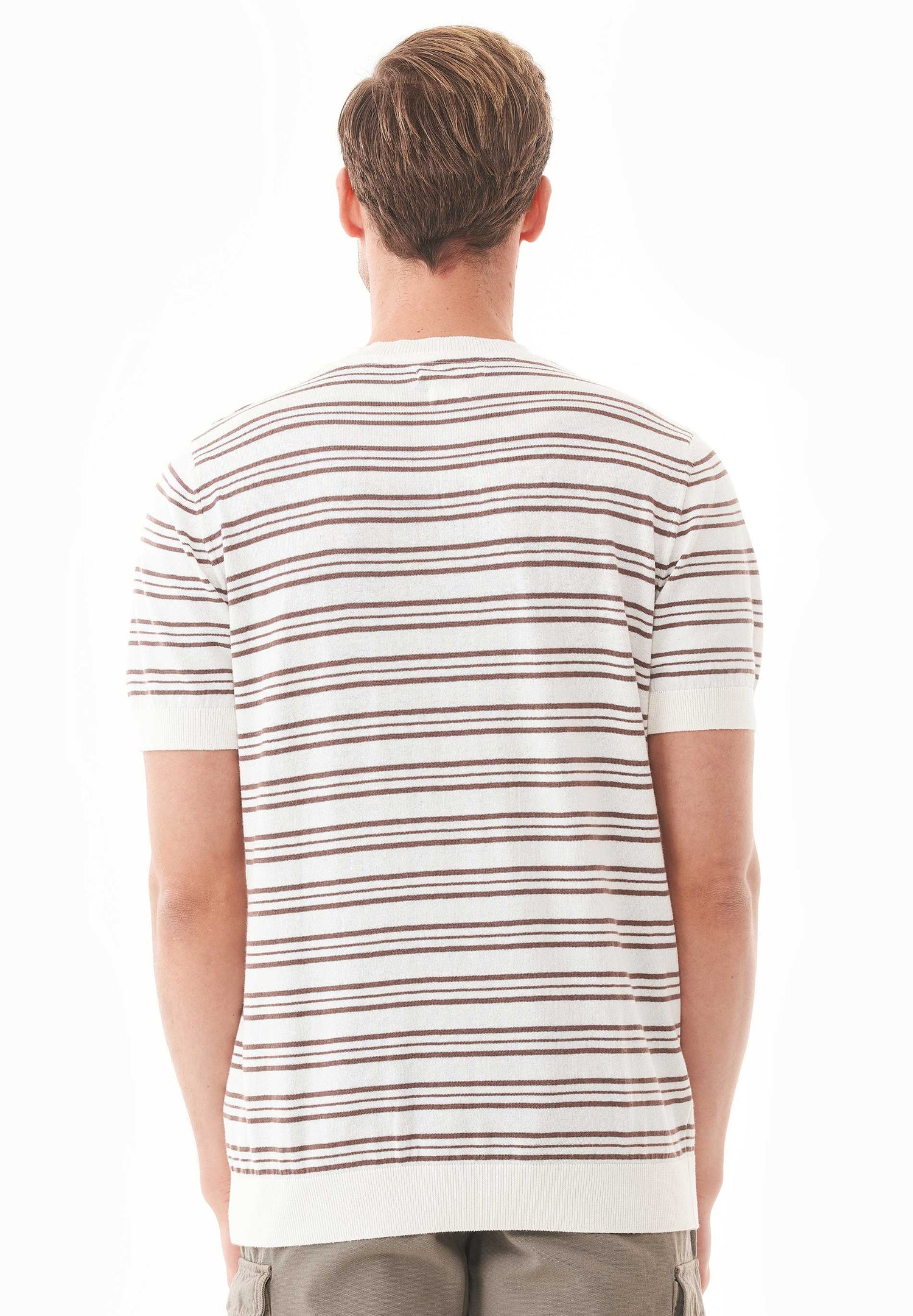 Men's Fine-Knit Organic Cotton T-Shirt Striped Off-White/Deep Taupe