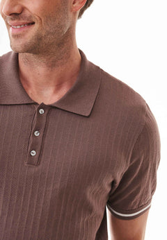 Men's Textured Knit Polo Shirt Deep Taupe