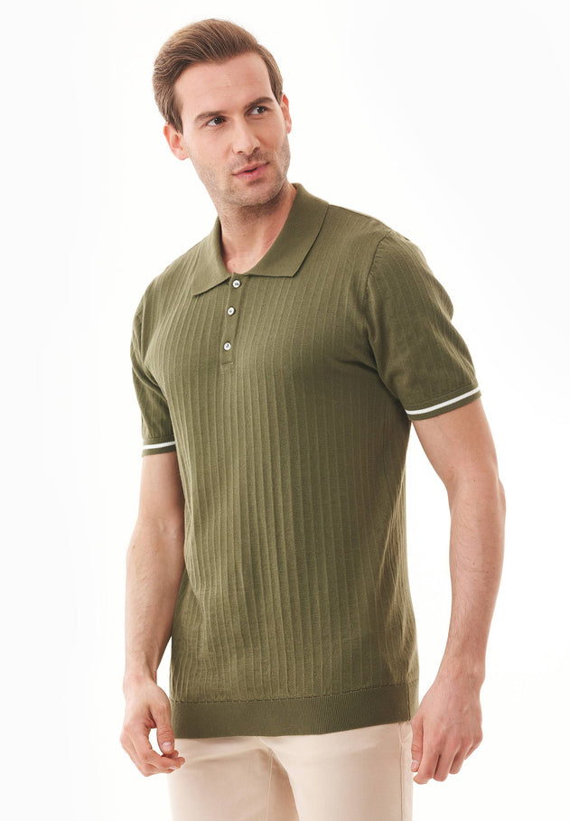 Men's Textured Knit Polo Shirt Khaki