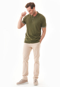 Men's Textured Knit Polo Shirt Khaki